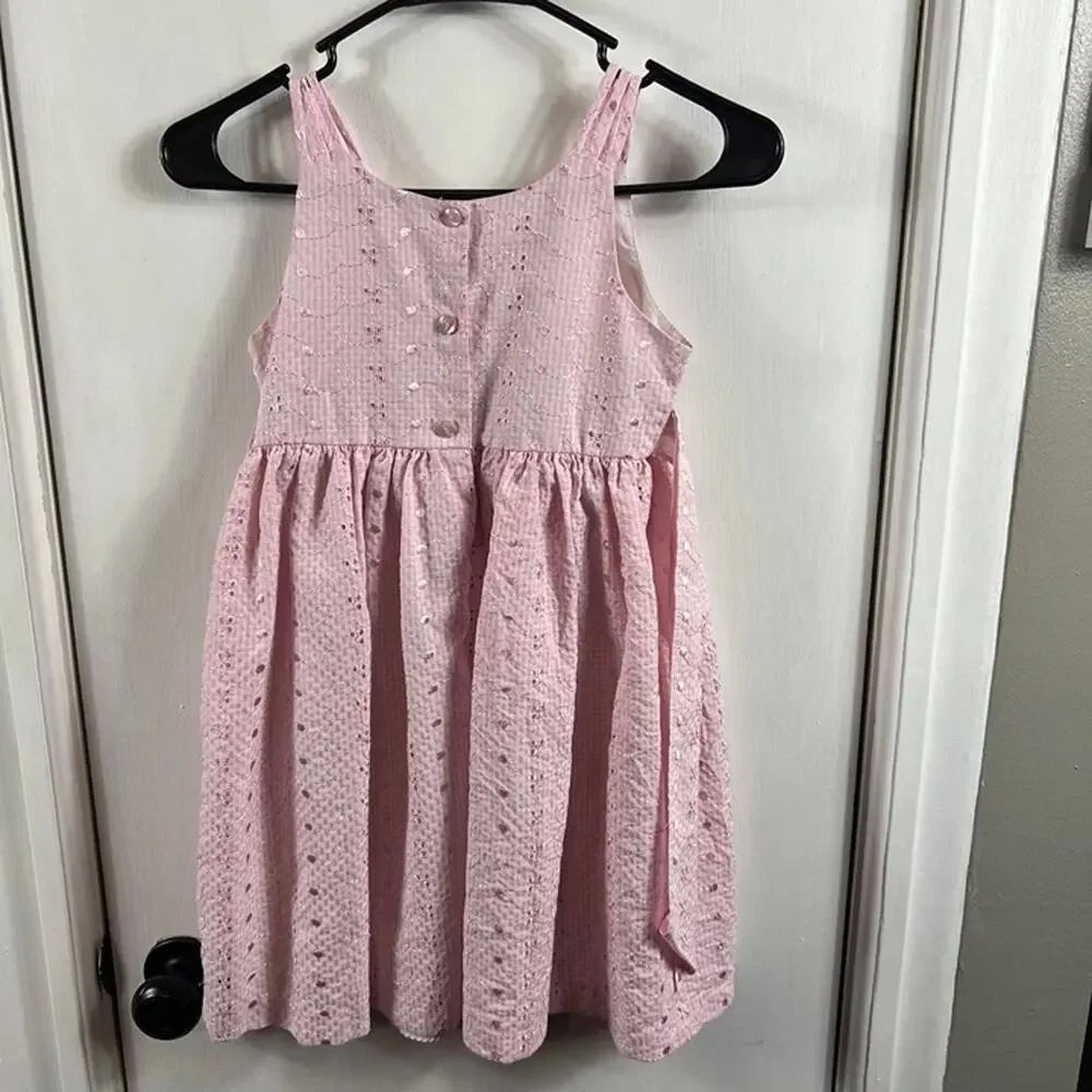 Ashley Ann Pink & White Plaid Embroidered Dress | Floral Bow Back Girls Size 6X